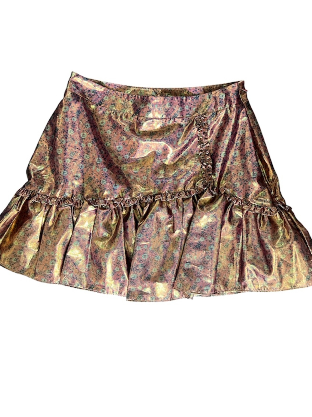 NWT LoveShackFancy Jovanna Pink Orchid Metallic Floral Ruffle Mini Skirt Sz 2